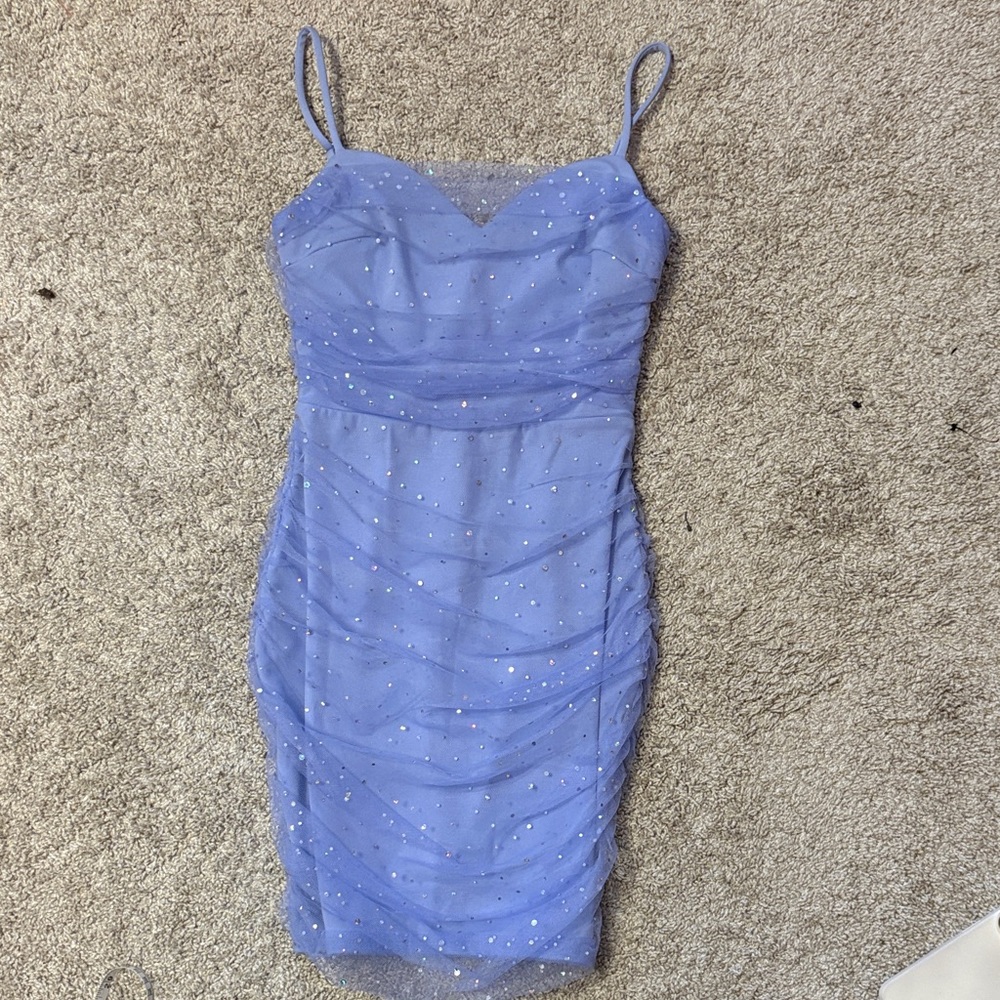 Lulu's Lilac Sequin Spaghetti-Strap Mini Dress (Prom, Homecoming)